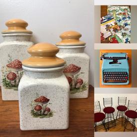 MaxSold Auction: This online auction features MCM teak furniture, bar stools, area rugs, bike, vintage ashtrays, antique sideboard top, stained glass lamp, art supplies, brass collectibles, sports trading cards, vintage toys, miniature tea figurine collections, sound machine, vintage batter bowls, fabric, vintage children’s bed linens, women’s clothing, and more!