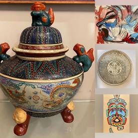 MaxSold Auction: This online auction features John Blanchard watercolours, cookie jar, W. German pottery, novelty teapot, soapstone carvings, art glass, Mexican pottery, vintage brass sculpture, Mardy Dowler serigraphs, vintage Pyrex, Blye Mountain pottery, Redware pottery, Jackie Mackenzie paintings, Cathay Brady artwork, vintage bubble lights, antique stoneware jug, vintage CorningWare, coins, banknotes, costume jewelry, and more!