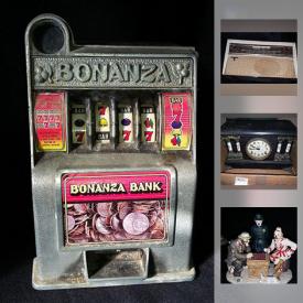 MaxSold Auction: This online auction features slot machine, wall art, antique tools, sports glasses, vintage magazines, albums, glass, dolls, beer pong table, washboards, radios, tackle box, books, clocks, exercise belt machine, and much more!