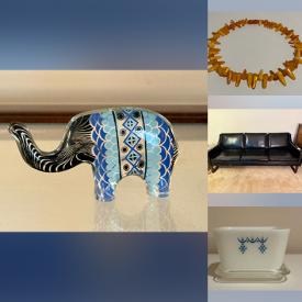 MaxSold Auction: This auction features Lamps, Shelving, Teak Bookcase, Demi-Lune Table, Soapstone Carving, Antique Chairs, Pottery, MCM Dresser, Carved Figures, Fireplace Tools, Dining Set, Amber Jewelry, Hats, , Bedroom Set, Fridge, Umbrellas, Barware, Blue Mountain Pottery, Tea Cups, Planters, Grandfather Clock, Flatware, Desk, Hand Tools, Ladies Clothing, Yard Tools, Leaf Blower, Stereo, Ironstone Dishes, Candleholders, Pyrex, Crystal Glasses, Ladders  and much much more!