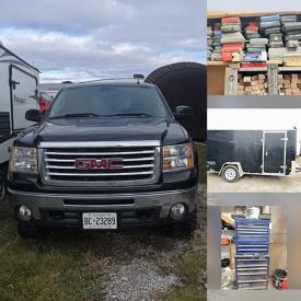 MaxSold Auction: This online auction features Silverado, Sierras, C1500, Lexus, Blazer, G3500, power & hand tools, air compressors, trailer & floor jacks, portable & window AC units, chainsaw, rolling tool chests, power washers, automotive shop tools, mobility scooter, mini fridges, TVs, engine stand & hoist, generators, hockey equipment, sewing machines, art glass, vintage icebox, upright freezer, antique cast-iron stove, antique irons, karaoke system, electric fireplace, pet products, games, BBQ grill, ping-pong table, foosball table, cargo trailers, flatbed trailer, snowblowers, lawnmowers, industrial shelving, and much, much, more!!