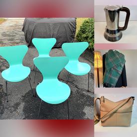 MaxSold Auction: This online auction features skis & boots, Arne Jacobsen chairs, yoga inversion bench, small kitchen appliances, baskets, mobility aids, transport chairs, camping gear, wool/cashmere scarves, games, art books, and more!