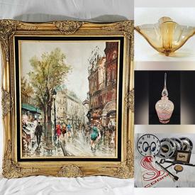 MaxSold Auction: This online auction features perfume bottle, art glass, art pottery, area rug, temple rubbings, papyrus art, Tribal collectibles, McCoy pottery, Roseville pottery, antique crocks, silver jewelry, coins, vintage marbles, novelty teapots, oil lamps, stained slag glass lamp, model ship, uranium glass, comics, Fenton glass, Carnival glass, vintage Nao Lladro figurine, water pitcher collection, teacup/saucer sets, cookie jars, Ransburg pottery, milk glass, stained glass lamp, antique tools, antique bottles, Hummels, antique books, vinyl records, Nippon, vintage decanters, S&P shakers, cast iron bathtub, collector plates, and much, much, more!!!