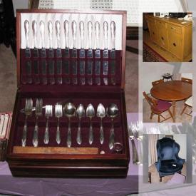 MaxSold Auction: This online auction features flatware, lamps, refrigerator, office supplies, wall art, rugs, microwave, blender, vacuums, vintage irons, camera, magazines, boom box, TVs, stereo systems, sewing machine, books, and much more...