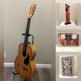 MaxSold Auction: This online auction features guitars, amp, cookie jars, Indigenous artwork, African drum, toys, cast iron toys, collectible die-cast vehicles, vintage cigar boxes, insulators, vintage tins, coins, banknotes, and more!\n