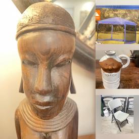 MaxSold Auction: This online auction features small kitchen appliances, African wood carvings, tea set, Lenox, camping gear, vintage vanity set, teacup/saucer sets. art glass, bike, folding chairs, and more!