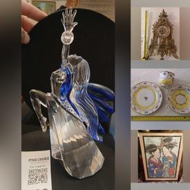 MaxSold Auction: This online auction features power & hand tools, small kitchen appliances, trinket boxes, watch, stamps, Khokhloma wooden, teacup/saucer sets, transferware, Swarovski figurines & crystals, Lladro figurine, art glass, silver & gold jewelry, costume jewelry, designer bags, women’s footwear, framed artwork, glass top table, pedestal desk, bedding, outerwear, mobile AC unit, printers, and more!