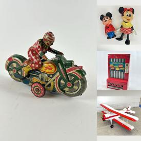 MaxSold Auction: This online auction features Disney collectibles, RC airplance, vintage toys, vintage Howdy Doody marionette, antique children’s books, vintage collectible dolls, vintage tin toys, collector Barbies, dollhouse, vintage clown collectibles, Christmas train set, games, puzzles, Star Wars collectibles, vintage kinetic toys, vintage miniature dolls, miniature tea set, vintage train cars & accessories, vintage wood train, Snow Babies, antique tins, and more!