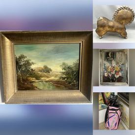 MaxSold Auction: This auction features Golf Clubs, Paintings, Art Glass, Pottery Vases, Tiki Barware, MCM Serving Dishes, Carvings,  Tea Pot, Ceramic Horse, Water Pitcher, Footwear, Candleholders and much much more!