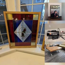 MaxSold Auction: This online auction features ceramic vase collectibles, throw pillows, area rug, chest freezer, wood carving, lawnmowers, garden tools, antique cabinet, portable AC unit, air compressor, power tools, jerseys, TVs, antique windows, vintage stained glass windows, sports trading cards, stained glass lamp, and more!