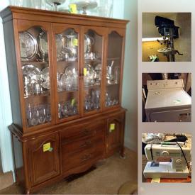 MaxSold Auction: This online auction features SHOP TOOLS: Complete shop for sale - drill, saws and many more power tools. FURNITURE: Dining - French Provincial china cabinet, buffet; 40 " round table. Living Room - Sofa and chair; Bedroom - Dresser with mirror, queen bed. FURS. CRYSTAL/GLASS - including red glass. SILVER PLATE - including a Birks covered dish. CHINA: Noritake. Sewing machines; office equipment. APPLIANCES: Concept II washer, Inglis dryer. Golf, fishing and much more!