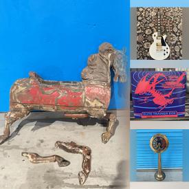 MaxSold Auction: This online auction features guitars, amp, vintage books, antique pipe, skateboard, model boat, comics,  portable, AC unit, games, decanter, art pottery, teacup/saucer sets, antique typewriter, sewing machine, NIB toys, Pokémon collectibles, planter, vintage tin collection, pet products, TV, costume jewelry, collector spoons, gold clubs, antique carousel horse, area rugs, Halloween inflatable, women’s clothing, small kitchen appliances, and more!