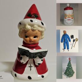 MaxSold Auction: This online auction features Christmas items, including cookie jar, art glass, planters, blow mold diorama, nativity sets, collectible Barbie, comics, books, collector plates, Disney ornaments, Santa collectibles, and Canada pottery, Tonal pottery, deer collectibles, decanter sets, MCM black panther, toys, Joseph Originals, Pez dispensers, video games, S&P shakers, action figures, sports trading cards, dollhouse, and more!
