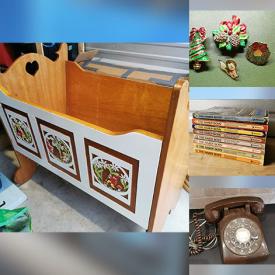 MaxSold Auction: This online auction features vintage books, craft supplies, children’s books, costume jewelry, antique bridge arm lamp, small kitchen appliances, pocket watches, Pez dispensers, fabric, Boyds Bears, duck decoy, games, Christmas jewelry, biscuit tin, and more!!