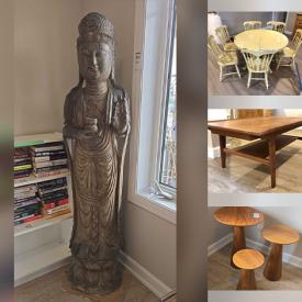 MaxSold Auction: This online auction features metal Buddha statue, office supplies, office desk, exercise equipment, live plants, planters, small kitchen appliances, transferware, pet products, slipper chairs, glass top table, area rug, sleigh beds, TV, patio furniture, hand tools, bikes, garden tools, upright freezer, and much more!