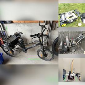 MaxSold Auction: This online auction features guitars, amps, guitar pedals, percussion instruments, exercise equipment, humidifier, vinyl records, collector spoons, stereo components, sports collectibles, bar stools, camping gear, electric fireplaces, games, men’s & women’s clothing, wetsuit, garden art, upright freezer, refrigerator, small kitchen appliances, plastic shelving, golf clubs, leather furniture, area rug, Evesham, watches, beauty appliances, fishing gear, office supplies, snowshoes, garden tools, electric bike, lawnmower, skis, power & hand tools, air compressor, pressure washer, patio furniture, snowblower, canoe, and much, much, more!!!