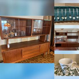 MaxSold Auction: This online auction features desk, fitness gear, tea trolley, small kitchen appliances, sewing machine, teak furniture, steins, chandelier, telescope, spinning wheels, futon, area rug, marionettes, TV, sterling silver teaspoons, hand tools, captain's bed, garden tools, and more!