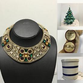 MaxSold Auction: This online auction features garden art, silver, gold & costume jewelry, vintage ceramic Christmas tree, antique Roseville pottery, and more!