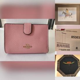 MaxSold Auction: This online auction features designer wallets, bar stools, office chair, table & floor lamps, puzzles, drone, NIB chandelier, new art supplies, exercise equipment, women’s clothing & footwear, metal wall art, hand tools, yarn, video game console, and more!