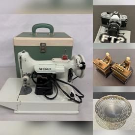MaxSold Auction: This auction features Vases, MCM Glassware, MCM Dinnerware, Lamps, Bookends, Camera Gear, Diecast Cars, Framed Art, Sewing Machine, Coins, Jewelry, Pyrex, Gloves, Tea Cups, Ladies Hats  and much much more!
