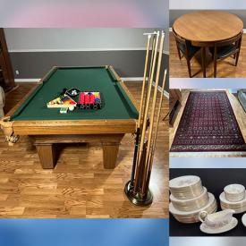 MaxSold Auction: This auction features Pool Table, Dresser, Mikasa Dinnerware, MCM Dining Set, Lamps, Ping-Pong table, Crystal, Lazyboy Chair, Pottery, Sofas, Books, Games, Rug, Mattresses, Fridge, Tables, Weights, Small Kitchen Appliances, Bike, Guitar, Paintings, Lawnmower, Coin Collections, Garden Tools, Faux Flowers  and much much more!