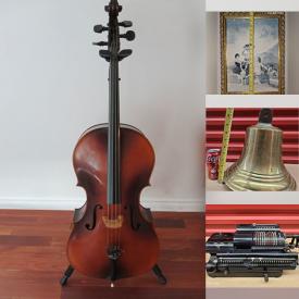 MaxSold Auction: This online auction features guitar, cello, antique ship bell, antique calculator, antique mantel clock, storage containers, sheet music, and more!