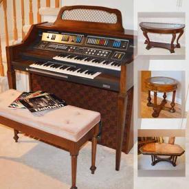 MaxSold Auction: This online auction features display shelf, framed art, faux plants, bird cage, wall art, organ, drums, stuffed animals, stained glass, LP's, golf set, and much more!