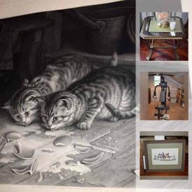 MaxSold Auction: This online auction features TONS OF COLLECTIBLES: Tom Clark gnomes, lots of dolls, fine and unique Christmas decor and dishes, glassware; RARE AND UNIQUE ARTWORK: very rare 19th Century Joseph Bishop Pratt and other proofs, lithograph, "The Joggling Board" and more; FURNITURE: cherry desk, matching living room glass top tables; SPORTS: Power House gym, Sevylor dinghy; and much more!