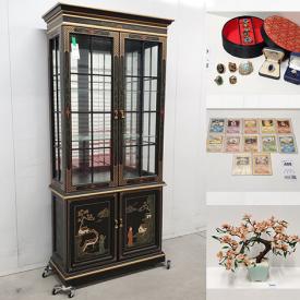 MaxSold Auction: This online auction features plastic shelving units, lift recliner, golf clubs, skis, wicker baskets, antique temple rubbings, NIB bathroom sinks, vintage brass floor registers, hand tools, children’s books, sports trading cards, Pokémon cards, Jasperware, decorative plates, trinket boxes, art glass, soapstone carvings, Depression glass, matchbook collection, antique jade stone bonsai trees, Royal Family collectibles, watches, costume jewelry, outerwear, women’s clothing, vintage toys, vinyl records, and more!