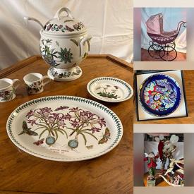MaxSold Auction: This online auction features Santa figurines, decorative plates, Mark Roberts figures, Byers’ Choice carolers, Heralding angels, grapevine animals, garden art, Snoopy collectibles, wicker doll carriage, Portmeirion, and more!