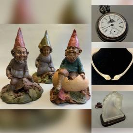 MaxSold Auction: This online auction features Tom Clark gnome sculptures, Raku pottery, vintage wrist & pocket watches, toys, costume jewelry, wood carving, art glass, Le Creuset, art pottery, decanter, Funko Pops, and more! n