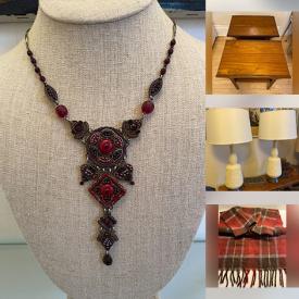 MaxSold Auction: This online auction features costume jewelry, teak furniture, Barbicraft, brass collectibles, wool shawls & blankets, embroidery floss, fabric, vintage Pyrex, art pottery, cookie jar, and more!