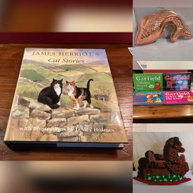 MaxSold Auction: This online auction features costume jewelry, toys, watches, Cherished Teddies, Funko Pops, video games, DVDs, metal wall art, collector plates, teacup/saucer sets, art glass, Depression glass, decanter, oil lamp, stamps, die-cast vehicles, art supplies, Evesham, Royal Doulton figurines, perfume bottle, Pokémon cards, coins, Torquat pottery, Jasperware, vintage postcards, vintage tins, Belleek, vintage books, comics, and more!