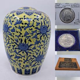 MaxSold Auction: This online auction features stained glass panel, antique stoneware, binoculars, garden art, art pottery, collector plates, drafting tools, vinyl records, watches, Moorcroft, quilts, winter hats & gloves, outerwear, pet products, tulip glass shade lamps, planters, comics, art glass, power & hand tools, small kitchen appliances, TV, silver & costume jewelry, coins, fishing gear, vintage beer taps, Kokeshi dolls, office supplies, oil lamps, vintage maps, and more!