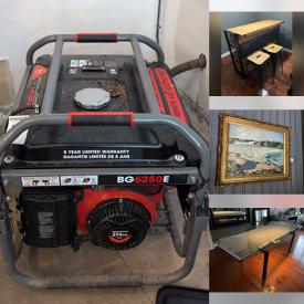 MaxSold Auction: This online auction features sofas & loveseat, wheelchair, bar table & chairs, metal wall art, air purifier, outerwear, area rugs, glass dining table, women’s clothing & footwear, art glass, home theater system, metal sculptures, floor vases, standing jewelry cabinet, small kitchen appliances, desk, DVDs, garden tools, refrigerator, generator, patio furniture, hand tools, home health aids, storage totes, patio heater, BBQ grill, fire pits, garden art, and more!