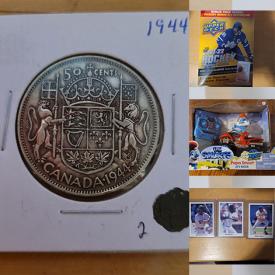 MaxSold Auction: This online auction features coins, banknotes, sports trading cards, Lightseekers Awakening cards, Star Trek cards, Pokémon cards, Smurfs, toys, art supplies, sports collectibles, vintage Bewsick figurines, Toby mug, model kits, NIP Hot Wheels, Royal Doulton figurines, Swarovski figurines, comics, Funko Pops, and more!