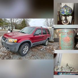 MaxSold Auction: This online auction features Ford Escape, stained glass lamps, small kitchen appliances, vintage tins, vintage tabletop games, comics, small kitchen appliances, vintage collector cards, Dornbush shades, antique mantle clock, craft supplies, Pex collectibles, art glass, Roseville pottery, duck decoys, model kits, oil lamps, Red Rose teapots, collectible toys, games, guitar, Pokémon collectibles, games, vintage play sets, sports trading cards, stamps, sports collectibles, marbles, TV, Sadler teapots, vintage Pyrex, stein, DVDs, CDs, desktop computer, power tool, and more!