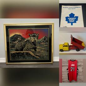 MaxSold Auction: This auction features Wall Art, Collectible Hockey Pucks, Pool Cue, Comics, LPs, Sports Balls, Purses, Sports Cards, Jerseys, Video Game Controllers, Darts, Books, Figurines, Postcards, Paintings, Collectible Glasses, Coaster Collection, Nesting Dolls, Globe, Mini Figures  and much much more!