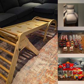 MaxSold Auction: This online auction features new kids' clothing, wooden food & trains, toys, Bluey figurines, activity boards, Disney cars, women’s clothing, balance bike, kids' climbing set, children’s gate, and more!