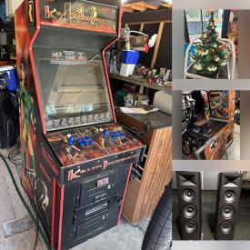 MaxSold Auction: This online auction features upright arcade cabinets, sports collectibles, collectible Barbie, DVDs, jerseys, art glass, costume jewelry, metal sculpture, camera, collector spoons, Cherished Teddies, nesting doll, sports trading cards, wood sculpture, comics, coins, banknotes,  pedestal table, kitchen island, wire shelving, lift recliner, adjustable desk, stained glass shades, jester mask, small kitchen appliances, hand tools, craft supplies, fitness gear, vintage sewing machine, footwear, cuckoo clock, Coca-Cola collectibles, fabric, cookie jar, stereo components, bar stools, vinyl records, marbles,