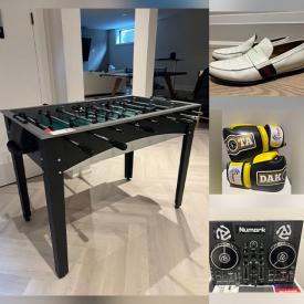 MaxSold Auction: This online auction features men’s & women’s clothing & footwear, kids\' play workbench, wood tray set, kids\' clothing & footwear, toys, go-kart, Halloween costumes, monitor, foosball table, and more!