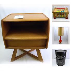 MaxSold Auction: This online auction features  a large selection of Antique, Vintage, Mid-century Modern and Collectible items including Heywood Wakefield furniture, Japanese ZAISU chairs, retro lamps, sports memorabilia, vintage movie posters, 1970s iron-on transfers, Coke collectibles and much more.