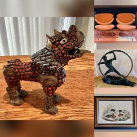 MaxSold Auction: This online auction features Artifort chairs, snowblower, vintage African masks, area rugs, brass Chi Lin figures, lawn mower, Satsuma fishbowl, garden tools, vintage Chinese rice barrel, duck decoys, cloisonne, souvenir spoons, cast iron sculpture, antique cabinet, Buddha figures, antique hinges, antique secretary, vintage Empire-style sofa, brass collectibles, art glass, vintage tools, soapstone carvings, and more!n