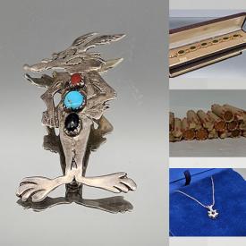 MaxSold Auction: This online auction features watches, gold, silver, & costume jewelry, vintage display boxes, coins, leather-bound collector books, art glass, sports collectibles, art pottery, nutcrackers, collector plates, and more!