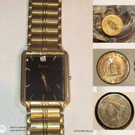 MaxSold Auction: This auction features Collectible Coins, Baking Dishes, Lamps, Paintings, Vases, Dart Board, Punchbowl, Bulova Watch, Pewter Ingot, Medallions, Carved Mask, Sports Net and much much more!