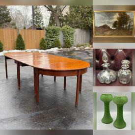 MaxSold Auction: This online auction features Herand collectibles, wooden figures, Waterford pieces, CF Ogle paintings, perfume bottles, wooden keepsake boxes, vintage dolls, antique zither, brass collectibles, crocks, pocket watch, art pottery, bar/pub advertising collectibles, vintage lighters, teacup/saucer sets, Royal Copenhagen plates, Jasperware, mantel clock, pewter teapots, area rugs, art glass, Beswick figurine, Carnival glass, art pottery, antique sewing machine, Barbie collectible dolls, silver & gold jewelry, Swarovski jewelry, Royal Doulton figurines, demitasse cups/saucer sets, Lladro figurine, coins, banknotes, Evesham, Bunnykins, area rugs & runners, barrister bookcase, Limoges, and more!