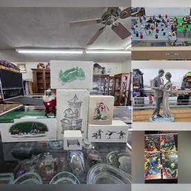 MaxSold Auction: This online auction features vintage animated Christmas, Keepsake ornaments, Dept 56 village collection, vintage White House ornaments, men’s & women’s clothing & footwear, collectible die cast, Fenton glass, Star Wars collectibles, oil lamp, comics, decanters, art pottery, collectible teapots, vintage tins, bongos, tribal mask, Lladro figurines, perfume bottle, art glass, marbles, action figures, Legos, vinyl records, costume jewelry, commercial shelving, and more!