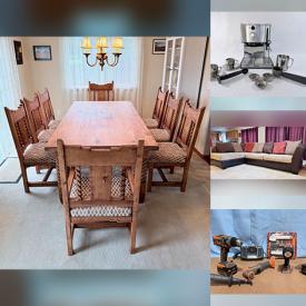 MaxSold Auction: This auction features Shopsmiths Mark 5 and 7,  Dining table, Chairs, Buffet, Turntable, Kitchenaid Mixer, Dinnerware, Kitchen Small Appliances, Flatware, BBQ, Wall Art, Dyson, Guitar, Pet Supplies, Computers, Office Supplies, Exercise Equipment, Lamps, Sofa, Barware,  Tools, Bicycle, Golf Clubs,  Ladders and much much more!