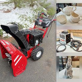 MaxSold Auction: This online auction features vintage toys, treadle sewing machine, drafting table, decorative plates, Belleek, Carnival glass, Lladró figurines, Jasperware, power tools, snow thrower, garden tools, ladders, Madame Alecander doll, Depression glass, and more!