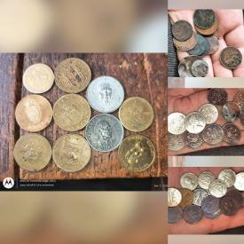 MaxSold Auction: This online auction features collectible coins including Egyptian 1 pound coins, 3D medallions, English shilling, Francs, half penny, Buffalo wooden nickel, and much, much, more!!!